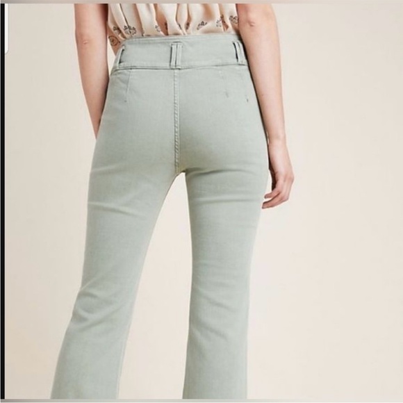 Anthropologie Pilcro High Rise Flare Sage Green Cropped Pants - Picture 4 of 11